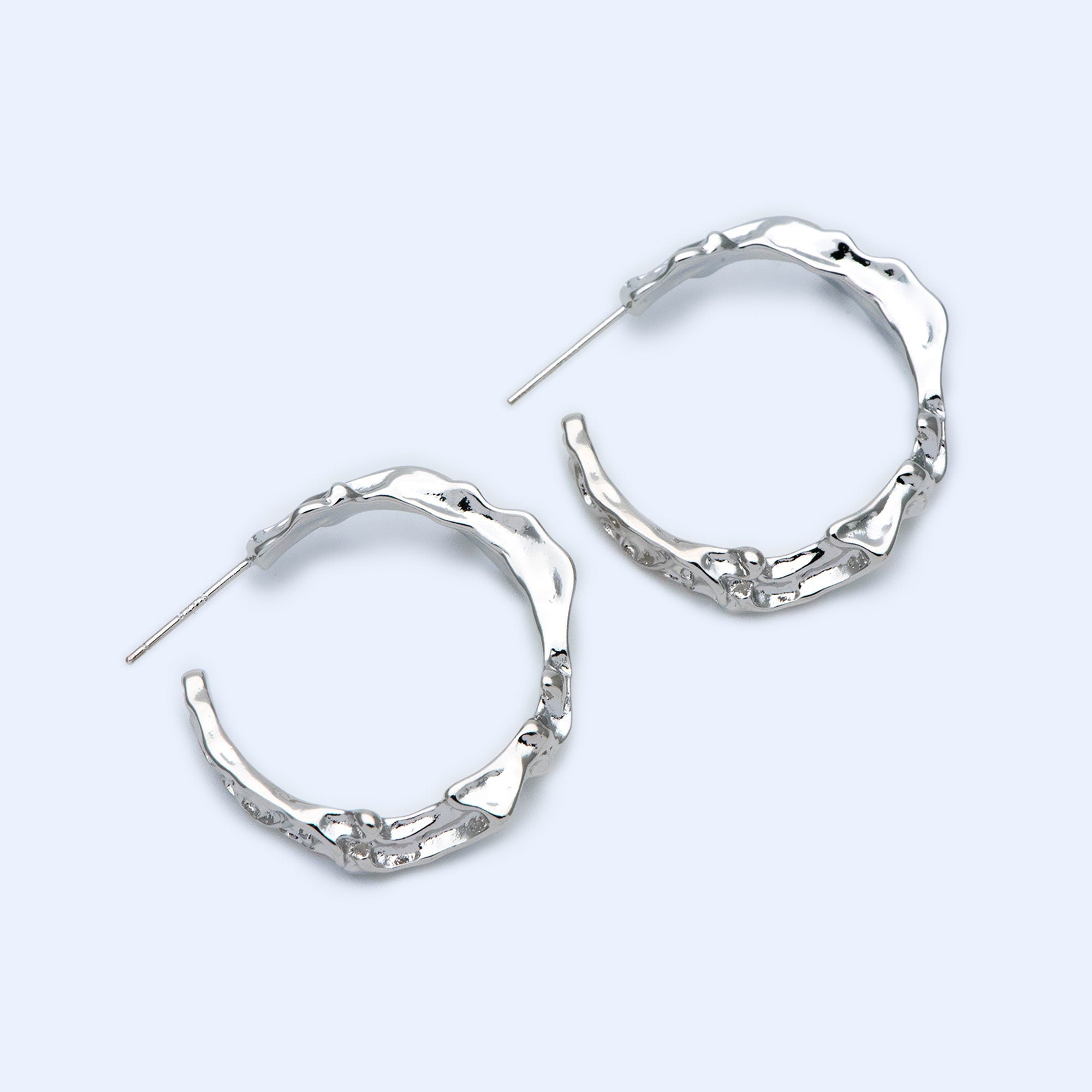 10pcs Gold/ Silver Tone Earring Posts 30mm, Geometric Round Stud Earring, Hammered Ear Findings (GB-1539)